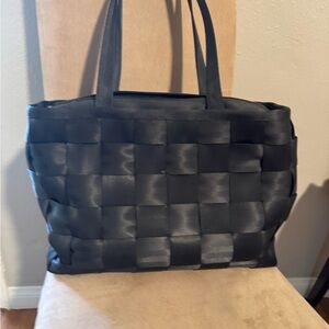 Elegant Black Woven Seatbelt Tote Bag